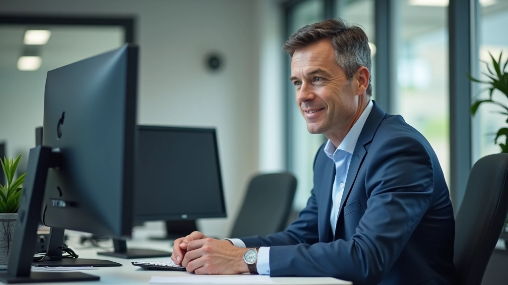 Professional accountant at computer workstation with multiple monitor displays showing accounting software dashboards with integrated data streams and real-time reporting