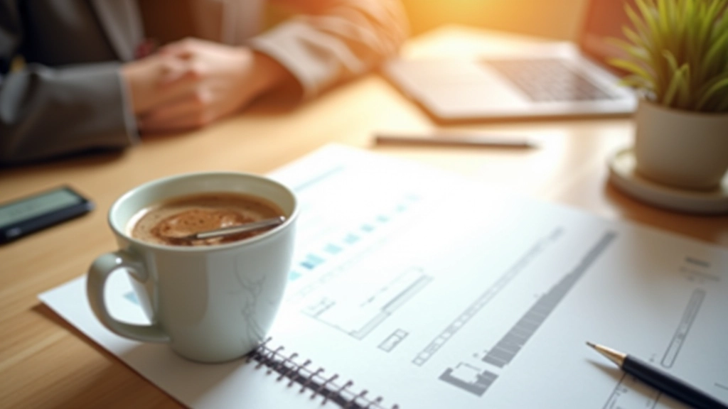 Detailed checklist and workflow documentation on desk with coffee, showing integration configuration steps and system mapping diagrams