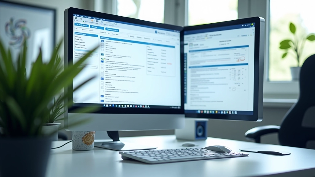 Modern computer workstation with accounting software and integrated tools